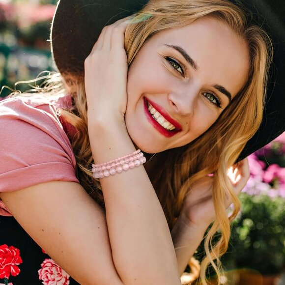 3 PCS 4,6,8mm rose quart Healing Natural Stone Beaded Stretch Bracelet for Women - Picture 4 of 6